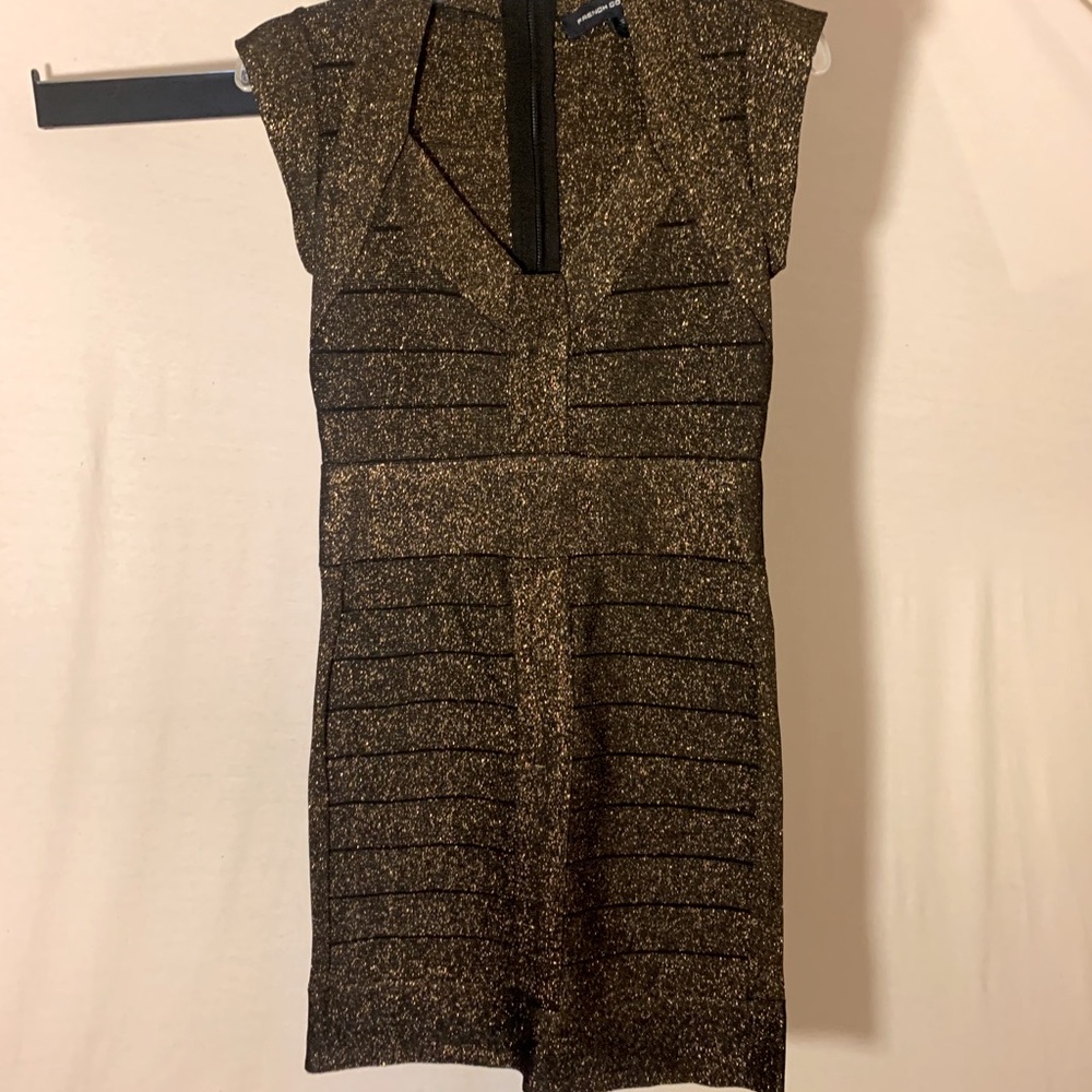 Sexy French Connection gold banded mini dress